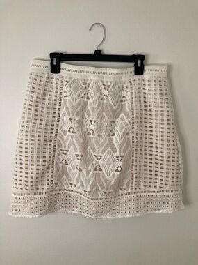Skies Are Blue White Cream Geometric Lace Mini Skirt XL Lined